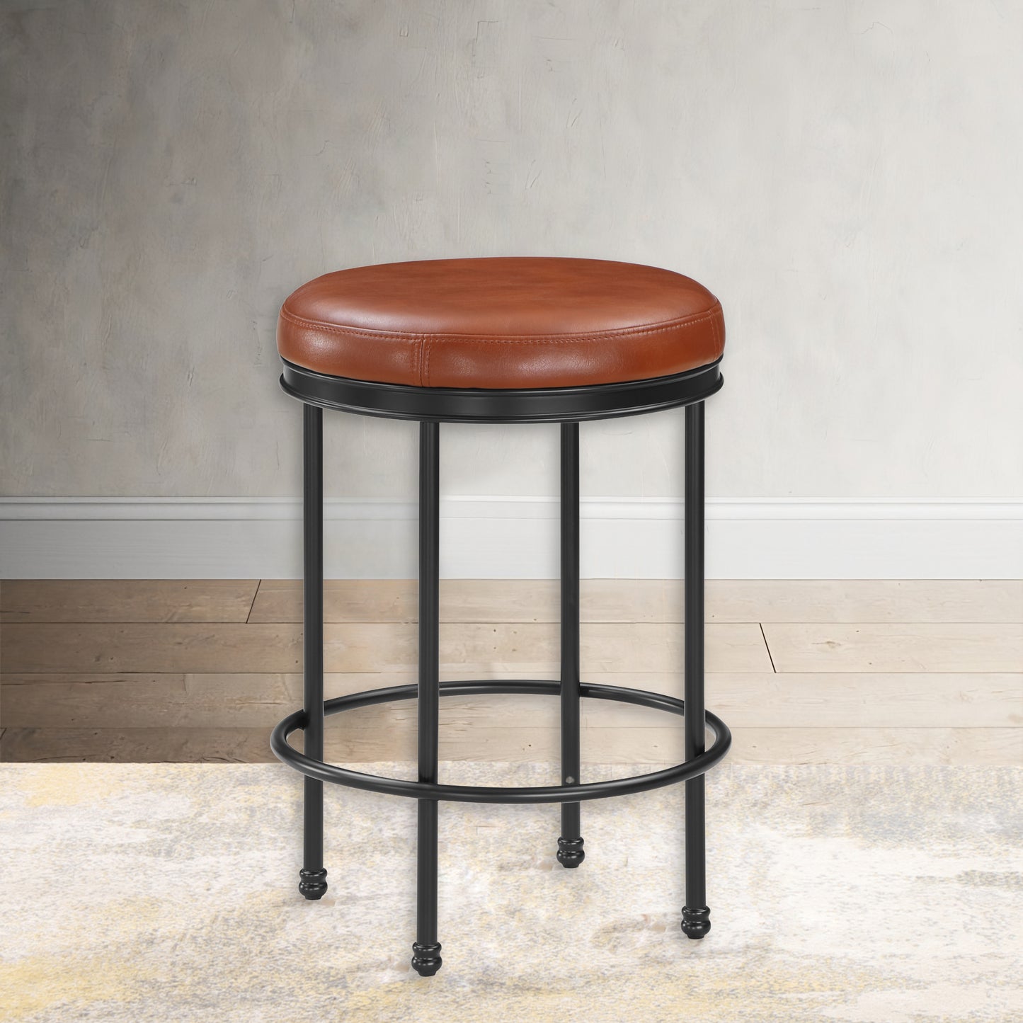 Michael Caramel Faux Leather and Metal Backless Counter Height Stool