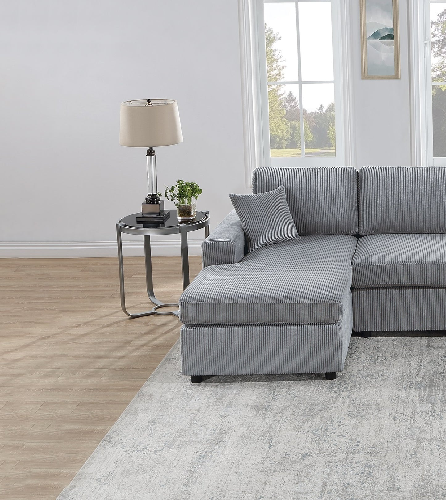 Stunning Modern Fog Color 2pc Sectional Set Corduroy Couch LAF And RAF Chaise Armless Loveseat Living Room Furniture