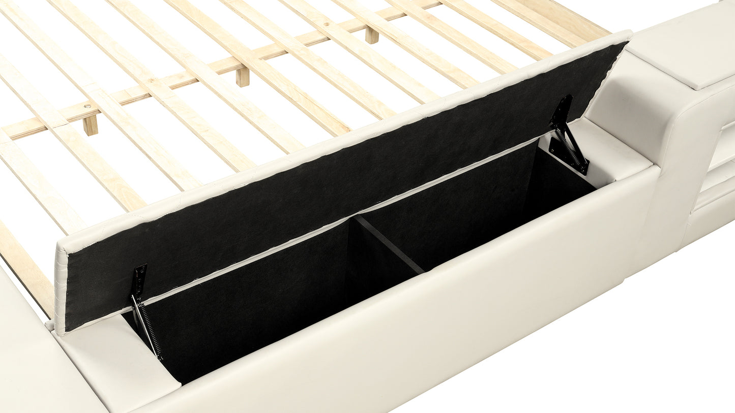 Smart Multifunctional Queen Size Bed Made with Wood in Beige