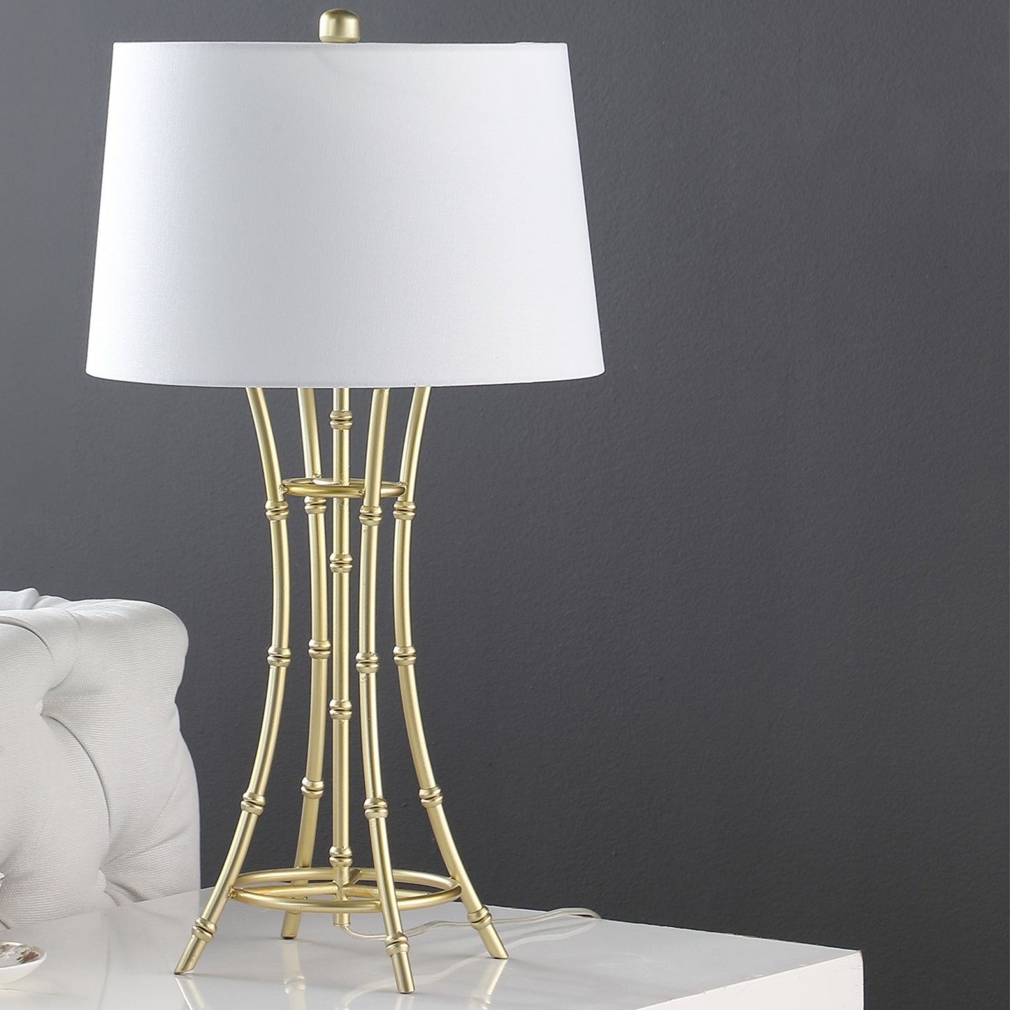 29.25" In Kiara Modern Satin Brushed Gold Bamboo Metal Table Lamp