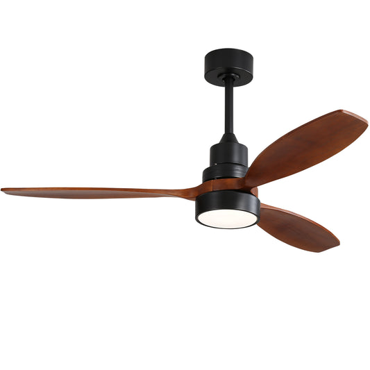 52 Inch Wooden Ceiling Fan With 3 Solid Wood Blades Remote Control Reversible DC Motor With Led Light