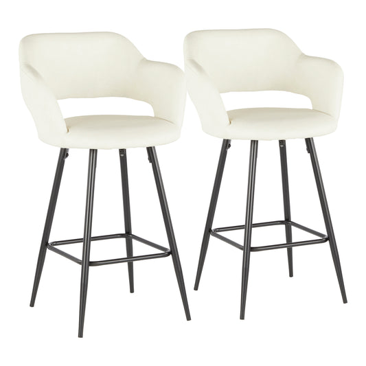 Margarite Contemporary Counter Stool in Black Metal and Cream Faux Leather by LumiSource - Set of 2