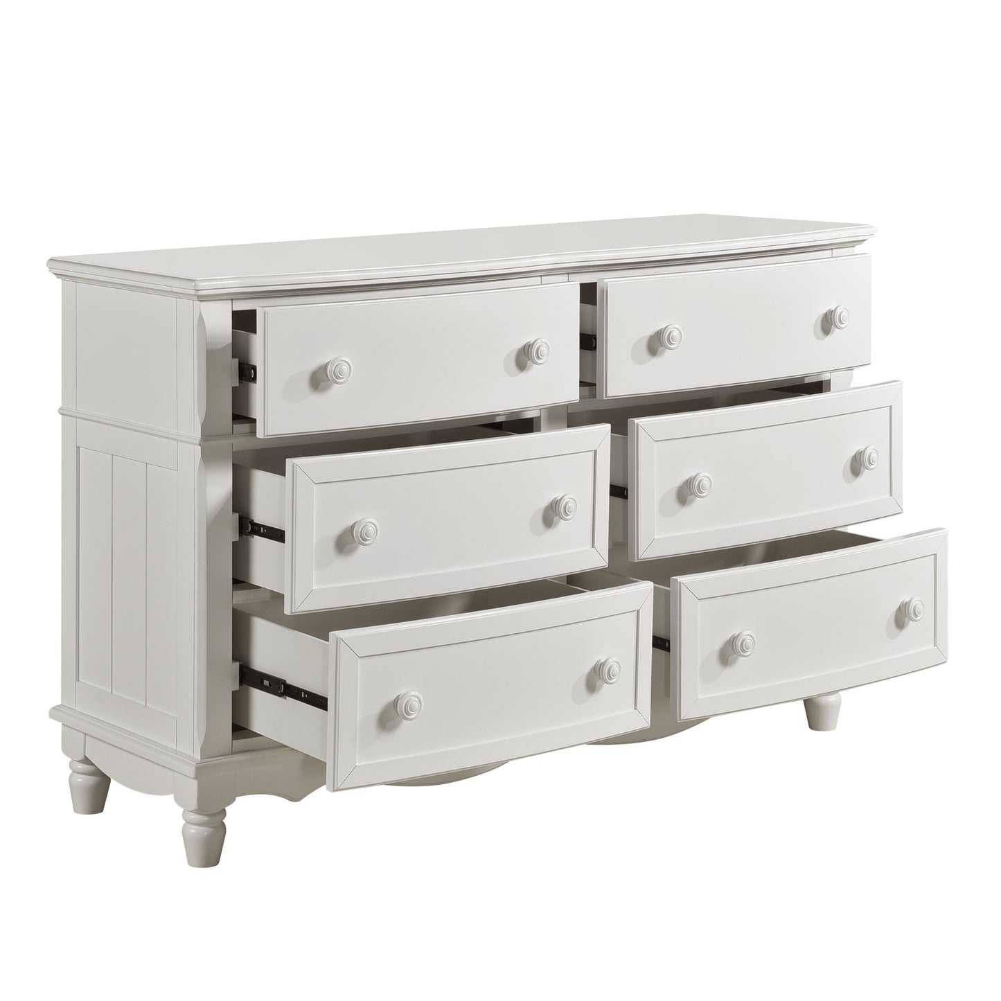 Classic Traditional White Finish 6 Drawers Dresser 1pc Decorative Accents Wooden Bedroom Furniture Turned Feet