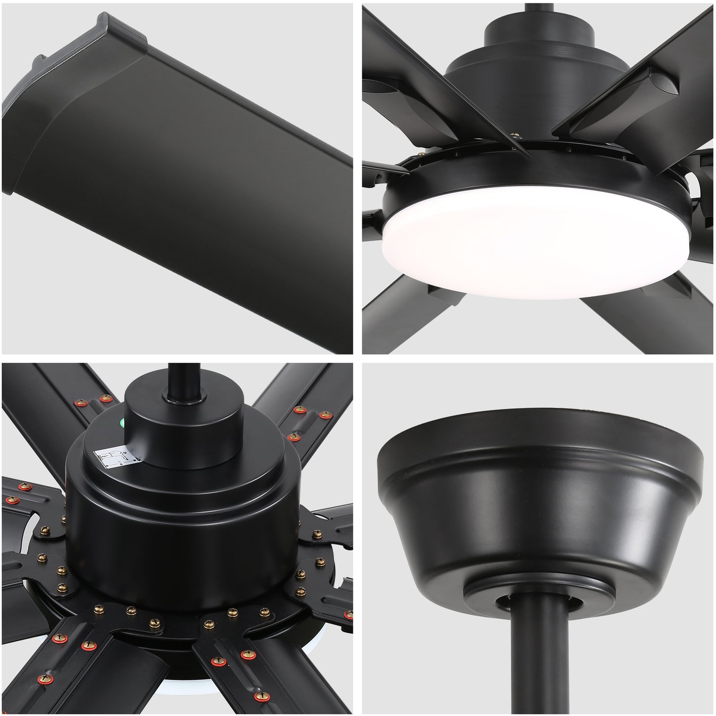 72 Inch Modern Large Design Ceiling Fans With Smart Remote Control 6 Wind Speed DC Motor Black for Living Room