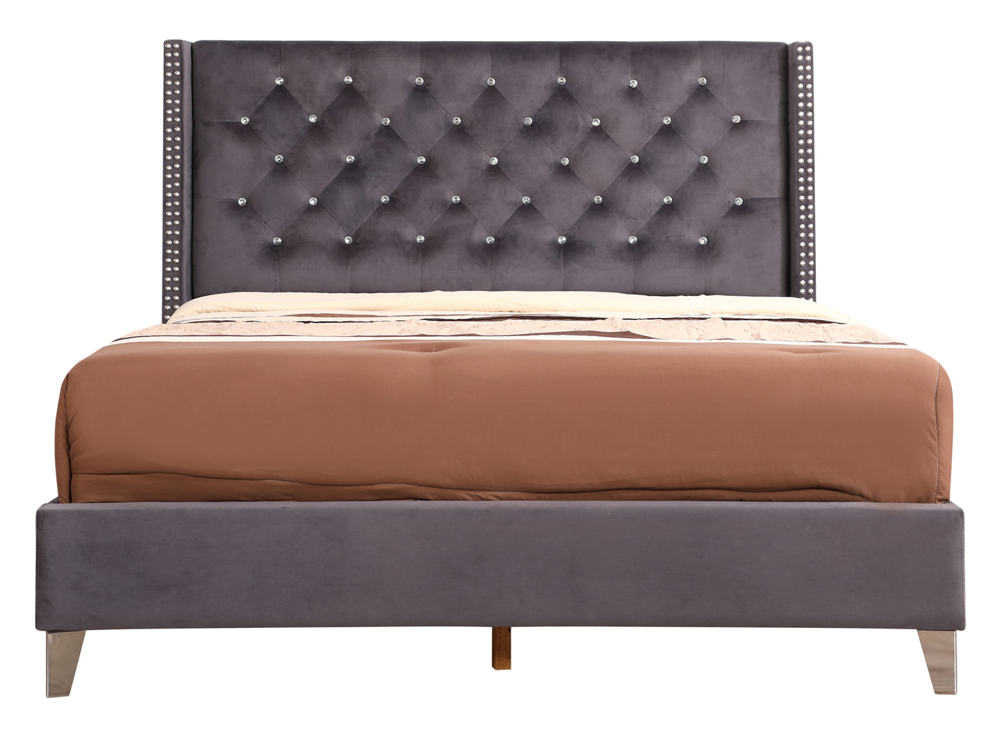 Transitional Gray Full Upholstered Bed