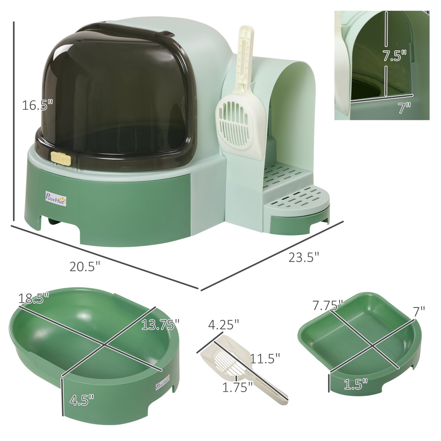 PawHut Cat Litter Box with Lid, Covered Litter Box, Easy to Clean & Open Including Openable Front Cover, Litter Scoop, Green