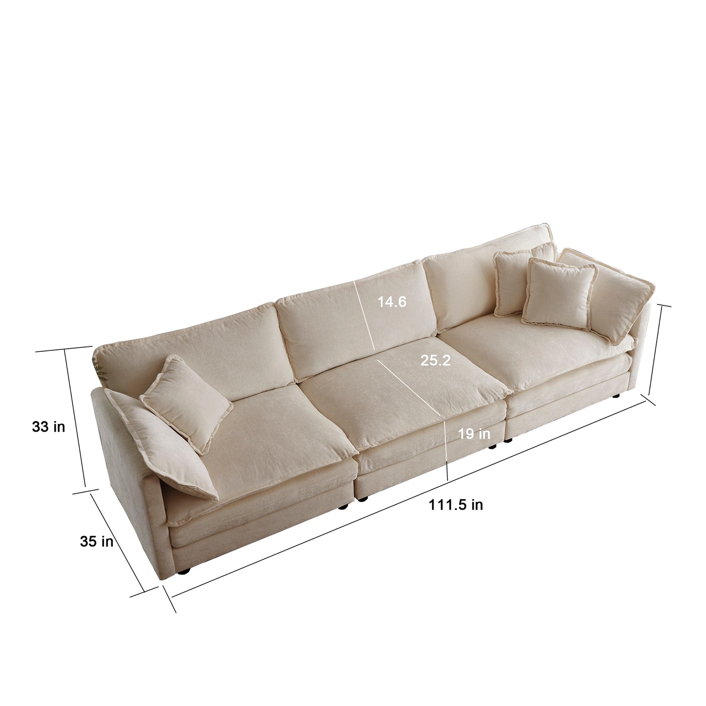 3 Piece Sofa Set Oversized Sofa Comfy Sofa Couch, 2 Pieces of 2 Seater and 1 Piece of 3 Seater Sofa  for Living Room, Deep Seat Sofa Beige Chenille