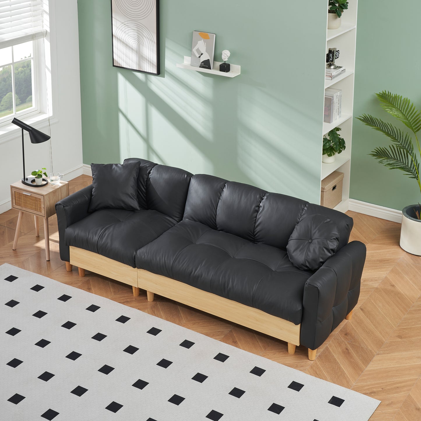 86.61 inches black technology cloth sofa, three sofa lift sofa bed, sofa bed with storage cabinet, sofa is soft and comfortable, suitable for meeting rooms, living rooms and bedrooms