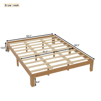 Queen Size Wood Platform Bed Frame-12 Inch Solid Wood Queen Bed Frame with Slat Support, No Box Spring Needed, Easy Assembly-Rustic Pine