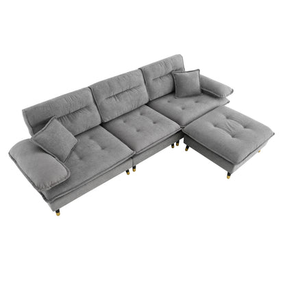 106*66.5" L shaped Convertible Sectional Sofa,4 Seat Tufted Couch Set with Two-tone Adjust Legs,Cloud Chenille Fabric,Movable Ottoman for Living Room,  Apartment,Office,3 Colors