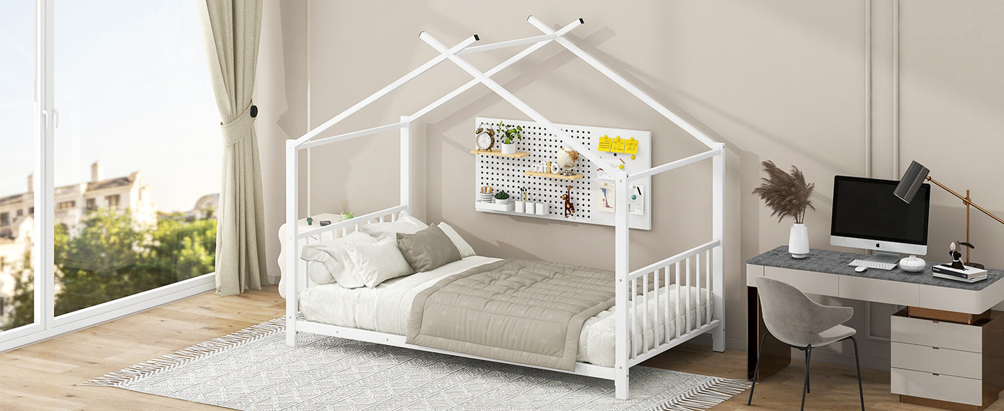 Twin Size Metal House Platform Bed, White