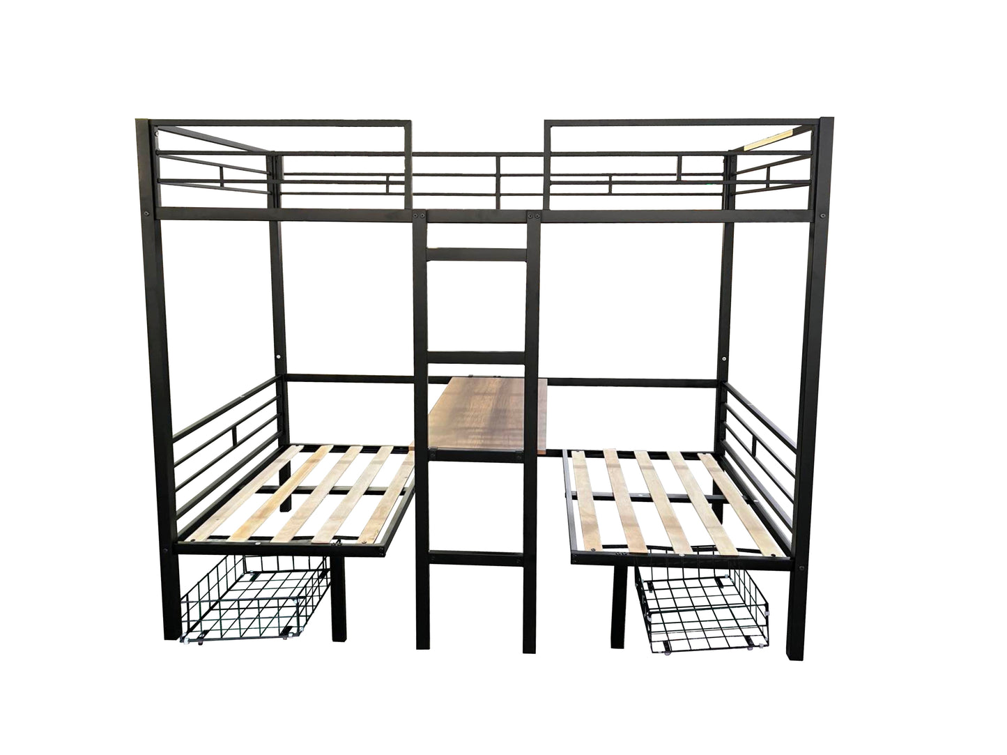 Twin Size Loft Bed with Table Sets Transformable to Twin over Twin Bunk