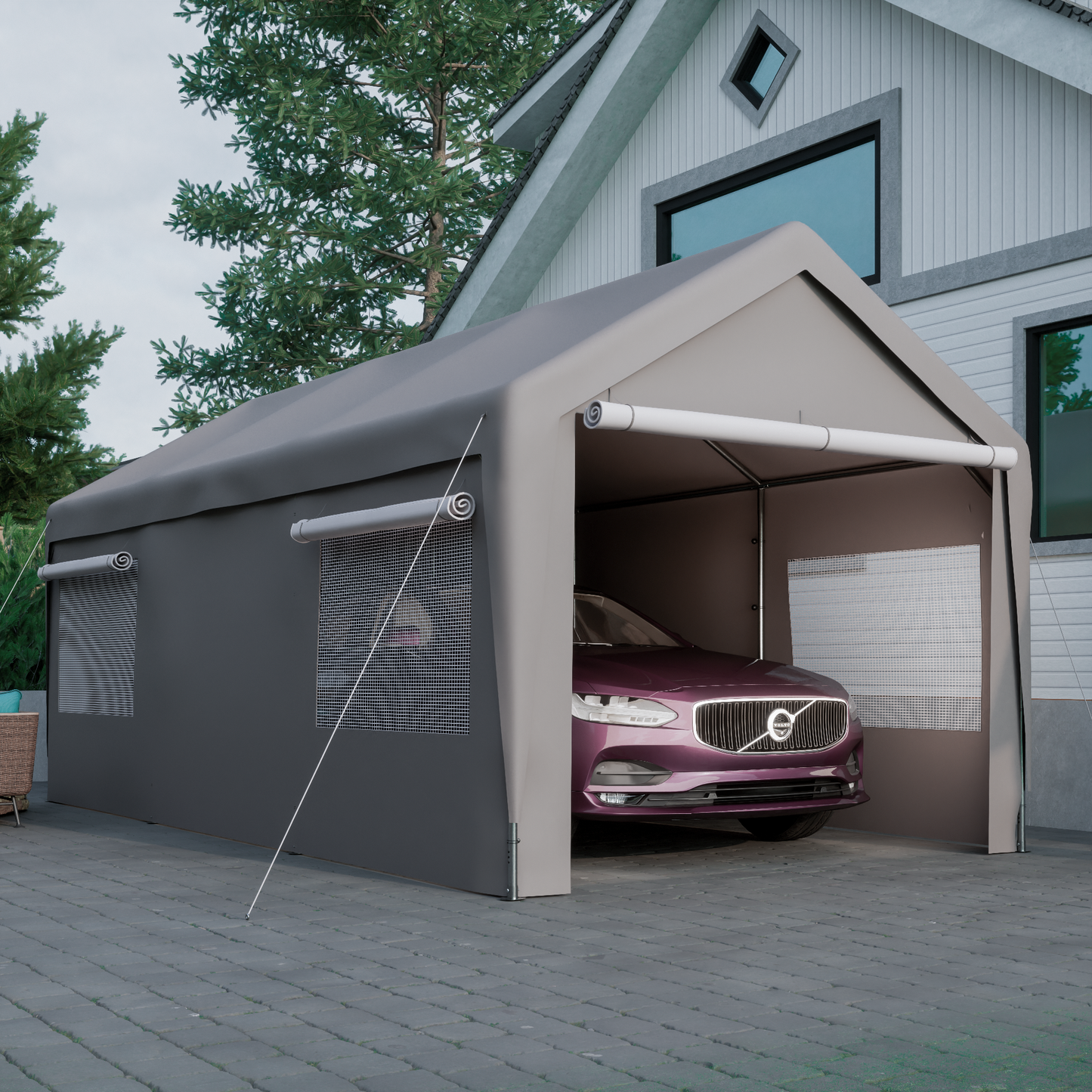 Carport Canopy 10x20 FT Heavy Duty Boat Car Canopy Garage with Removable Sidewalls and Roll-up Ventilated Windows