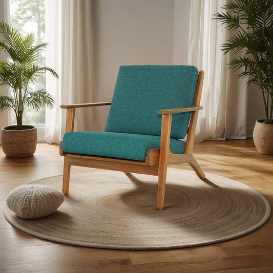 Connor Solid Wood Linen Lounge Chair - Teal