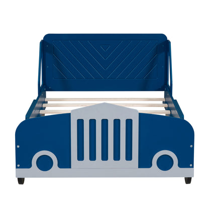 Twin Size Car-Shaped Platform Bed with Wheels,Blue