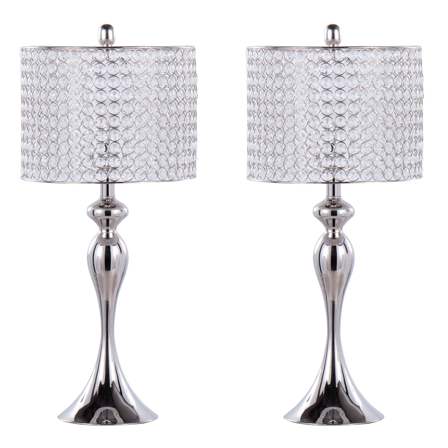 Ashland 27" Contemporary Metal Table Lamp in Polished Nickel with Round Clear K9 Crystal Beads and Polished Nickel Shade from Grandview Gallery by LumiSource - Set of 2