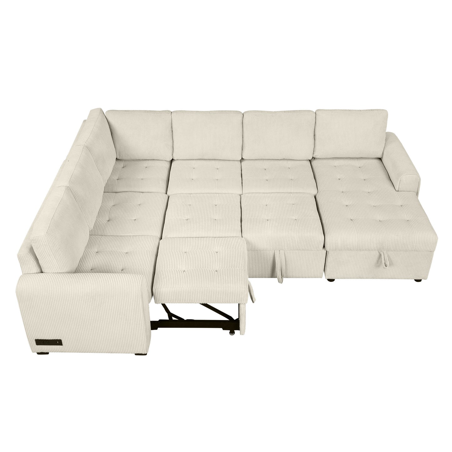 107.5" U-shaped Sofa Sectional Sofa Pull-out Sofa bed with a Storage Chaise Lounge, Charging Devices for Living Room, Beige