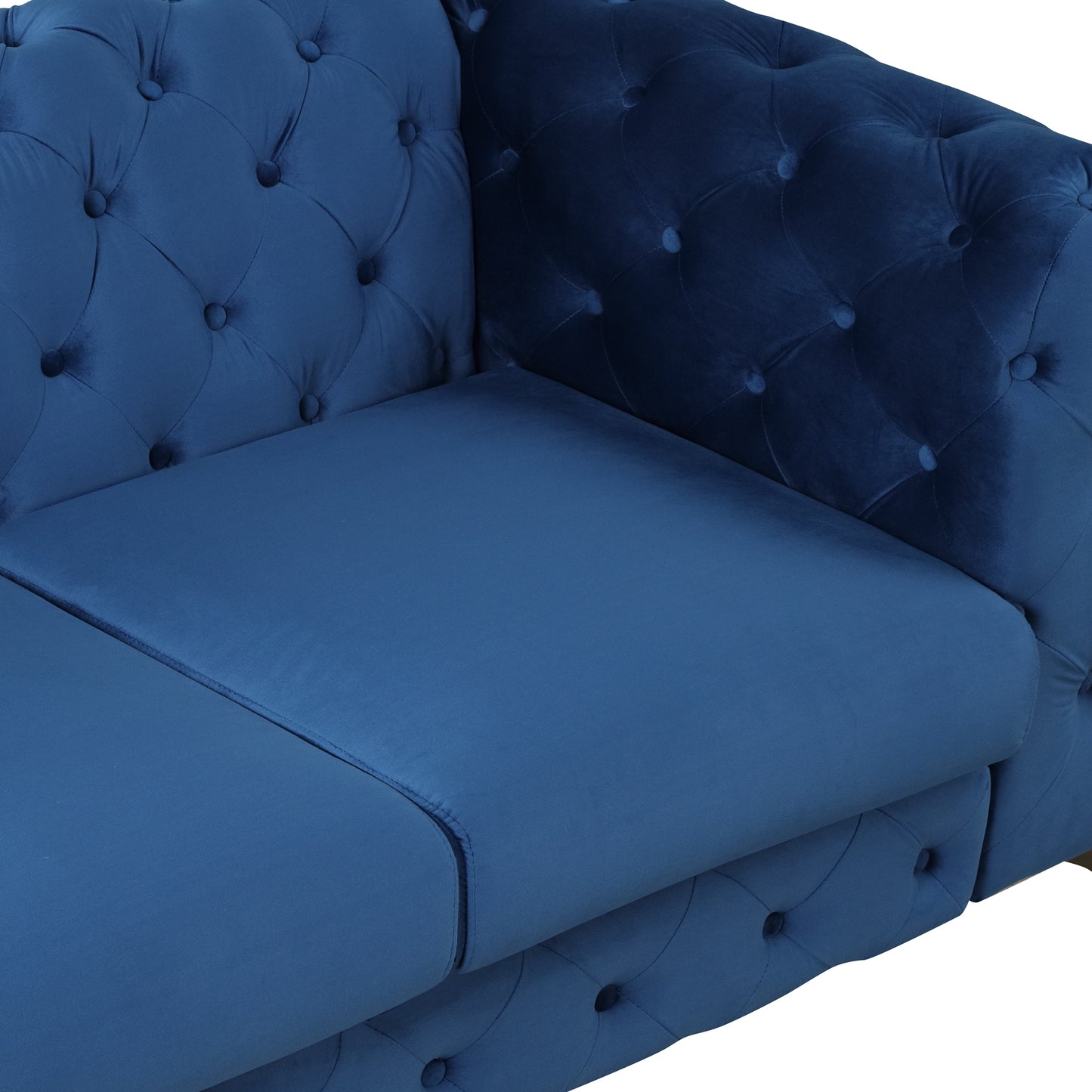 85.5" Velvet Upholstered Sofa with Sturdy Metal Legs,Modern Sofa Couch with Button Tufted Back, 3 Seater Sofa Couch for Living Room,Apartment,Home Office,Blue