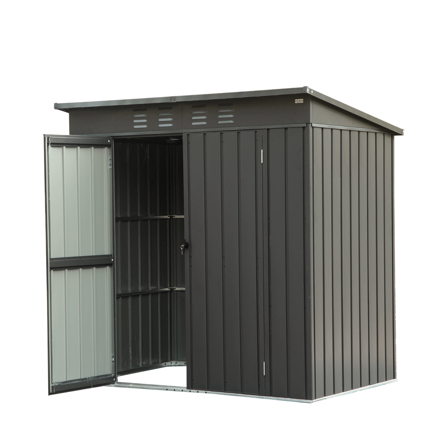 Backyard Storage Shed with Sloping Roof Galvanized Steel Frame Outdoor Garden Shed Metal Utility Tool Storage Room with Latches and Lockable Door (6x4ft, Dark Gray)