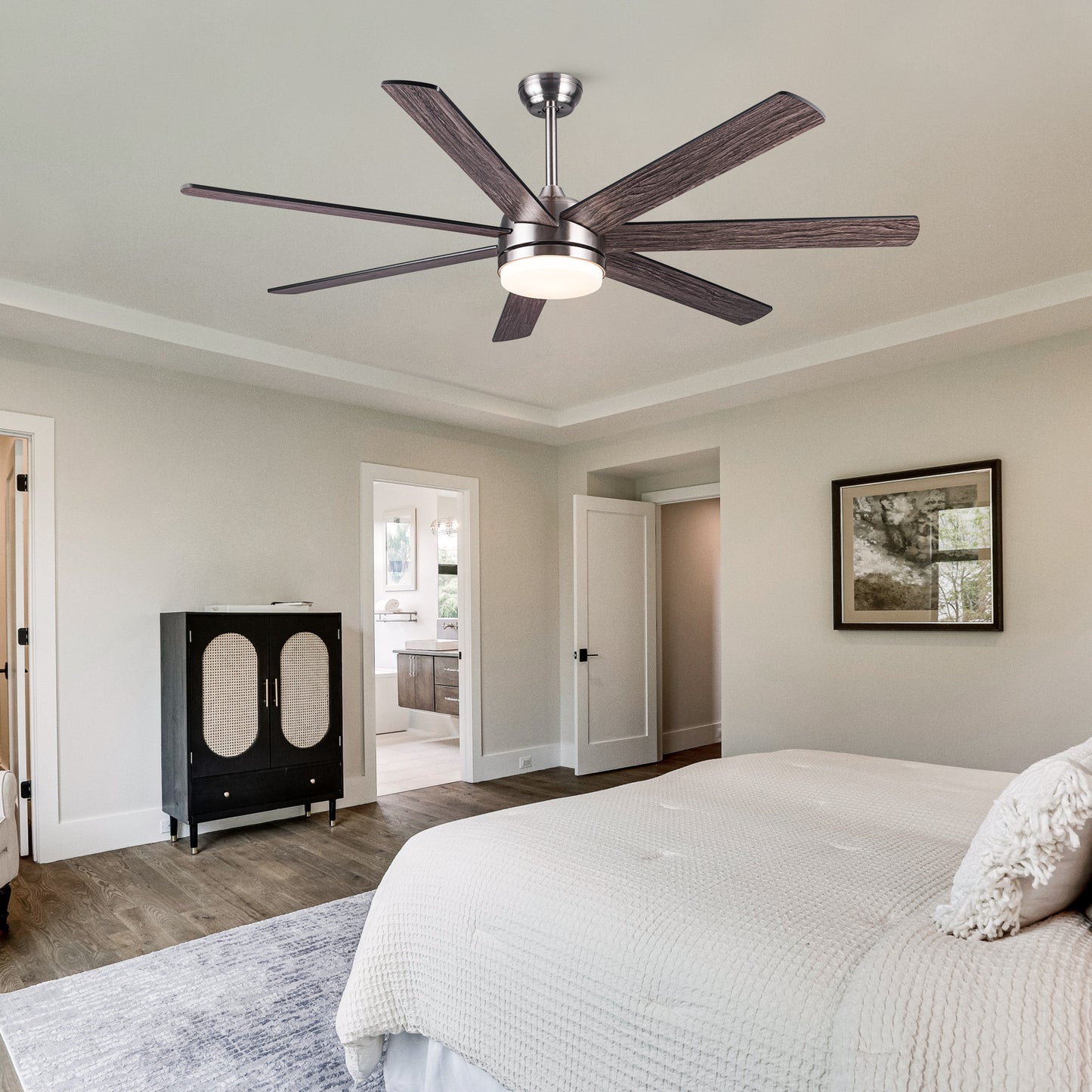 62 in. Integrated LED Brushed Nickel Plywood Smart Ceiling Fan with Remote Control