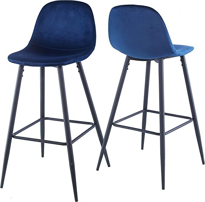 Bar Stools Set of 2, 30 Inches Velvet Barstool Modern Counter Bar Height Chair with Back, Sturdy Metal Legs & Footrests, Easy Assembly, Island Stool for Kitchen Bar