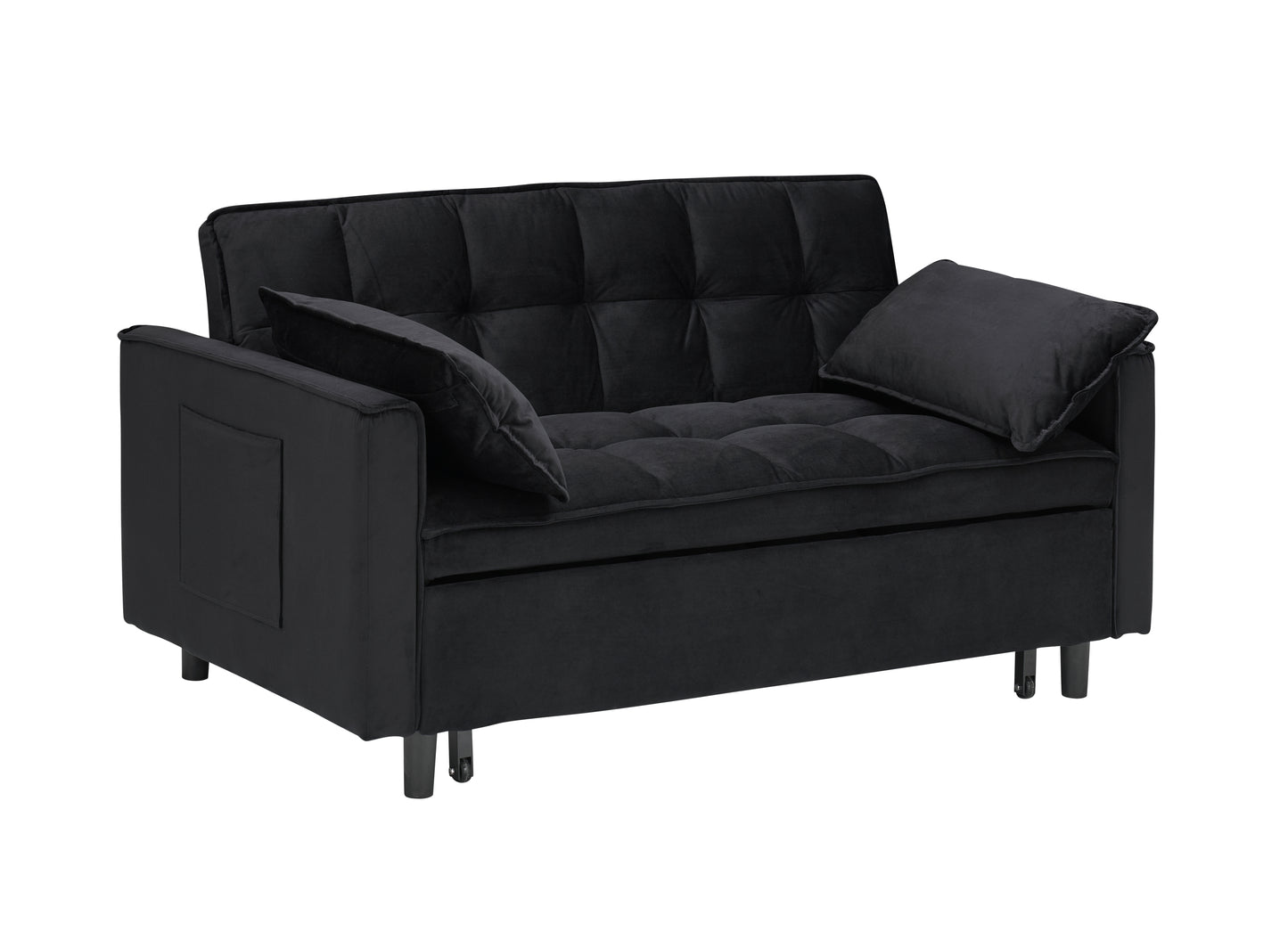 Modern velvet sofa, sofa pull-out bed, small love seat casual sofa with back, with pillow, pockets, living room furniture, 3 in 1 convertible sleep sofa bed.