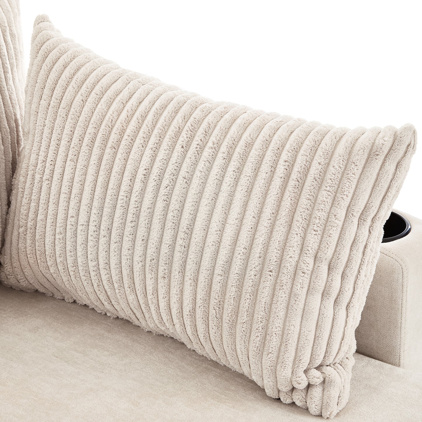 111.8" Sectional Sofa Pull-out Sofa Bed Versatile Sofa Sleeper with Large Storage Space, Two USB Ports and Two Cup Holders for Living Room, Beige