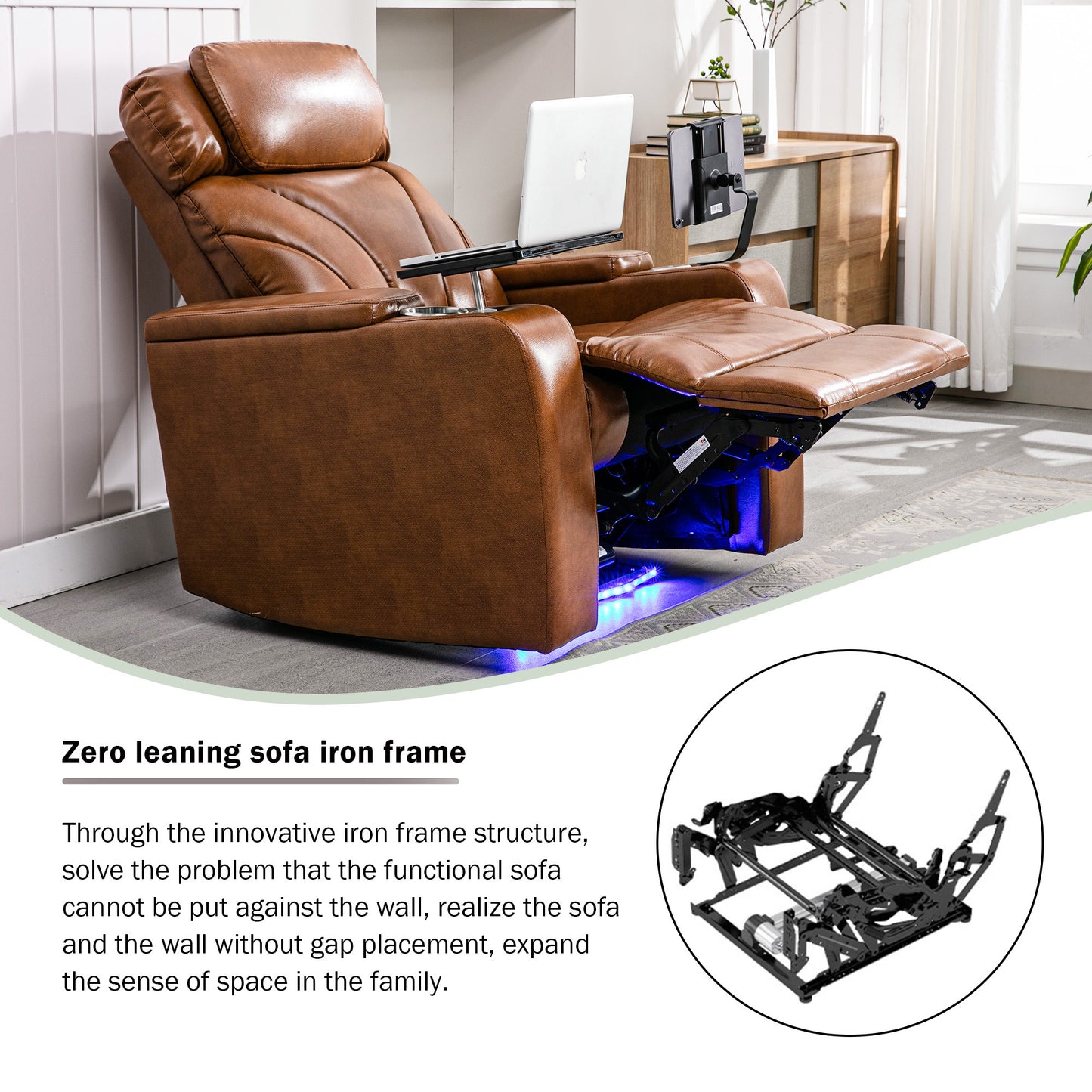 Power Motion Recliner Electric Power Recliner with USB Charging Port, Hidden Arm Storage, Convenient Cup Holder and Bluetooth Speaker,  Light  Brown(Old Sku:SG000800AAS)