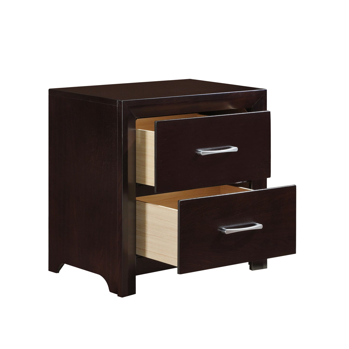 Espresso Finish Contemporary Design 1pc Nightstand of Drawers Silver Tone Pulls Bedroom Furniture