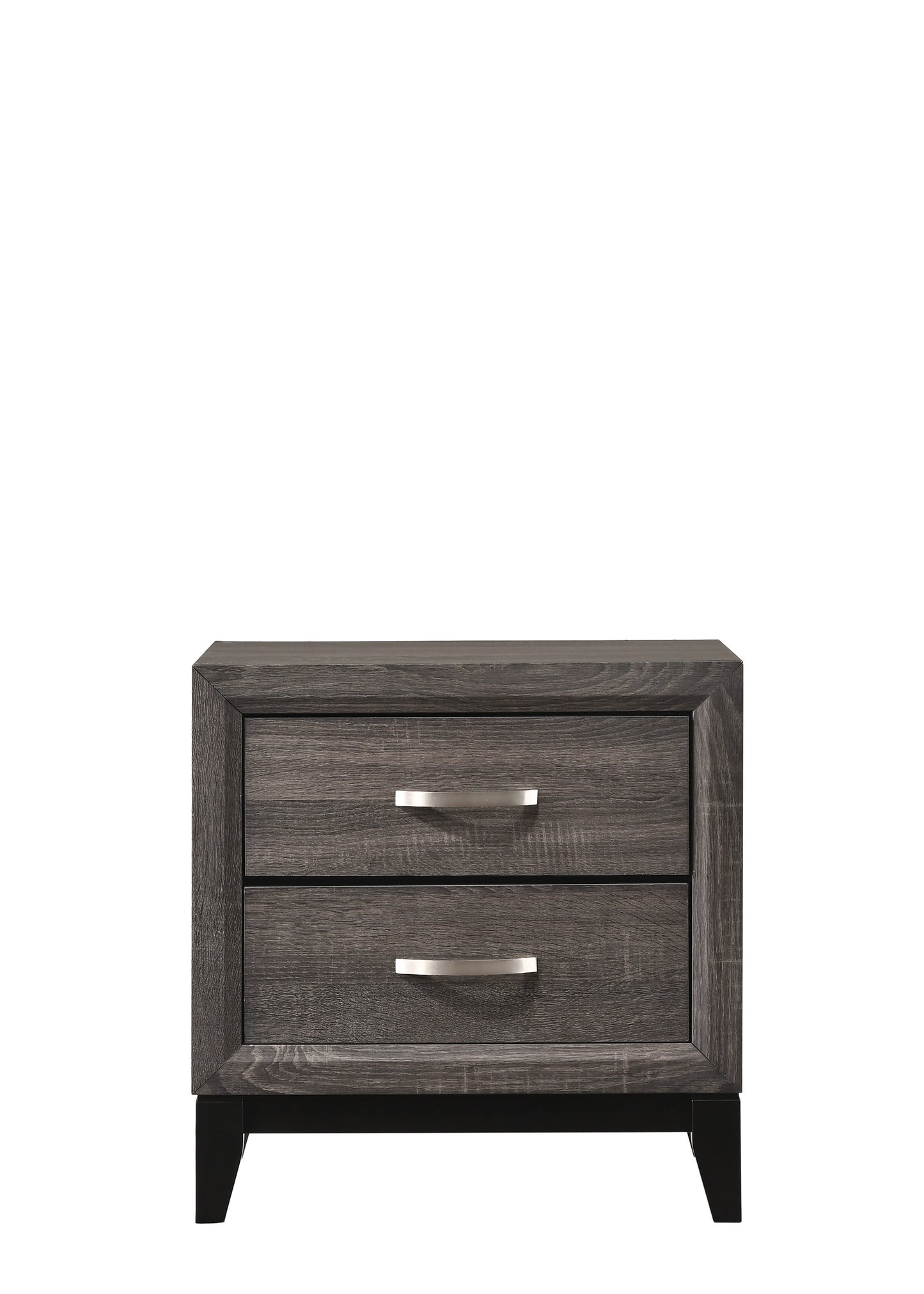 Contemporary 2-Drawer Nightstand End Table Gray Brown Finish Two Storage Drawers Metal Handles Bedroom Living Room Wooden Furniture