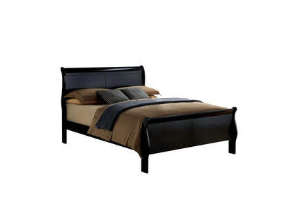 Queen Size Bed Black Louis Phillipe Solidwood 1pc Bed Bedroom Sleigh Bed