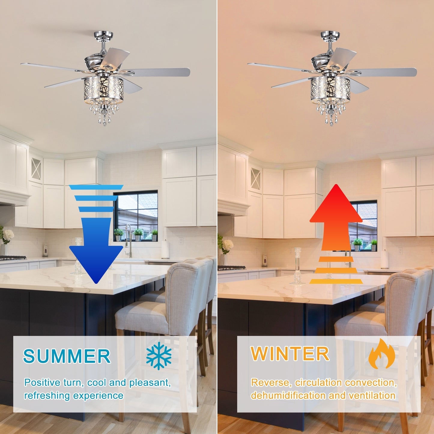 Elegant Metal  52-inch Ceiling Fan (Optional Remote&2 Color Option Blades)  or Bedroom, Living Room, Dining Room--Chrome