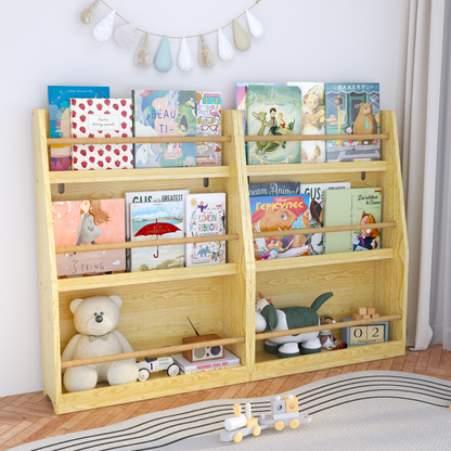 3 Tier Kids Book Shelf,Kids Book Rack, Helps Keep Bedrooms, Playrooms, and Classrooms Organized, Natural