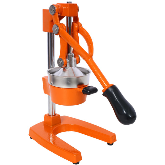 Commercial Grade Cast Iron Citrus Juicer, Heavy Duty Manual Hand Press for Fresh Orange Juice, Orange Color