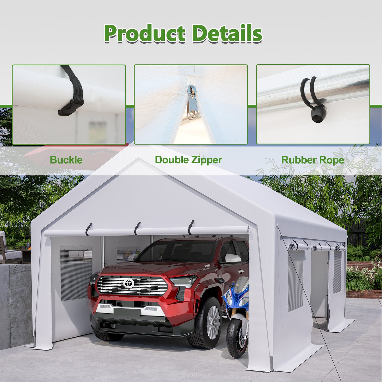 13x20 Heavy Duty Steel Carport Storage Canopy Garage Tent w/ Removable Sidewalls