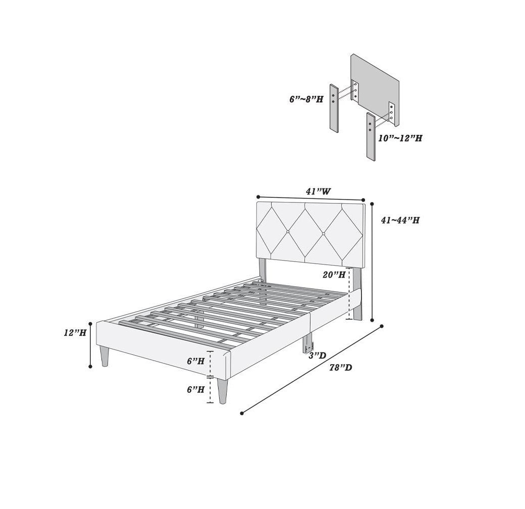 Twin Size Bed w Adjustable Headboard 1pc Bedframe, Light Pink Velvet Upholstered Youth Bedroom Furniture