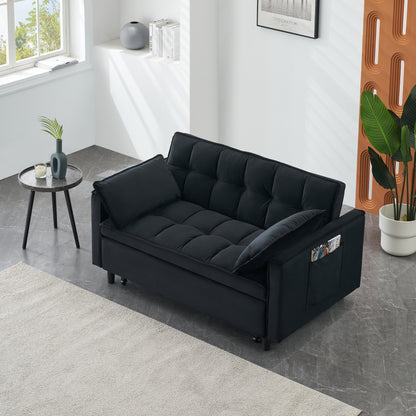 Modern velvet sofa, sofa pull-out bed, small love seat casual sofa with back, with pillow, pockets, living room furniture, 3 in 1 convertible sleep sofa bed.