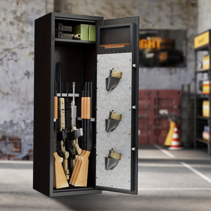 Large Gun Safe Cabinet With 3 Pistol Pouches, Heavy Duty Biometric Fingerprint Lock, Rifle Gun Safe With Adjustable Stand, Detachable Structure Gun Safe, Rifle And Shotgun, Gun Money Storage Cabinet