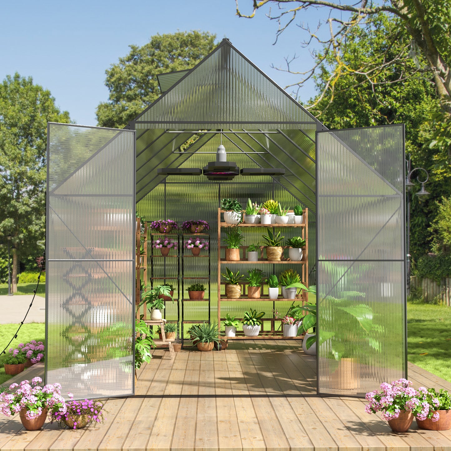 8x12 FT Greenhouse for Outdoors,Heavy Duty Polycarbonate Greenhouse,Large Walk-in Greenhouse with Roof Vent,Aluminum Hot House for Outside Green House Garden Backyard