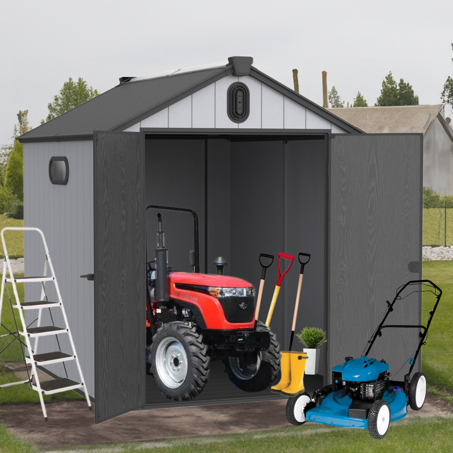 XWT012-1 6*8ft resin plastic storage shed for backyard garden big spire Tool storage