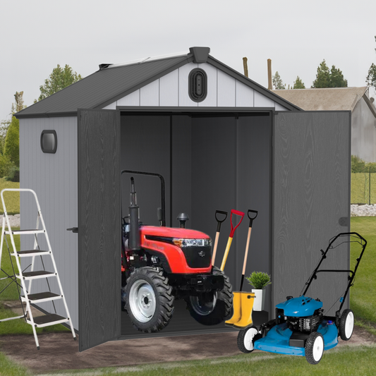 XWT012 6*8ft resin plastic storage shed for backyard garden big spire Tool storage