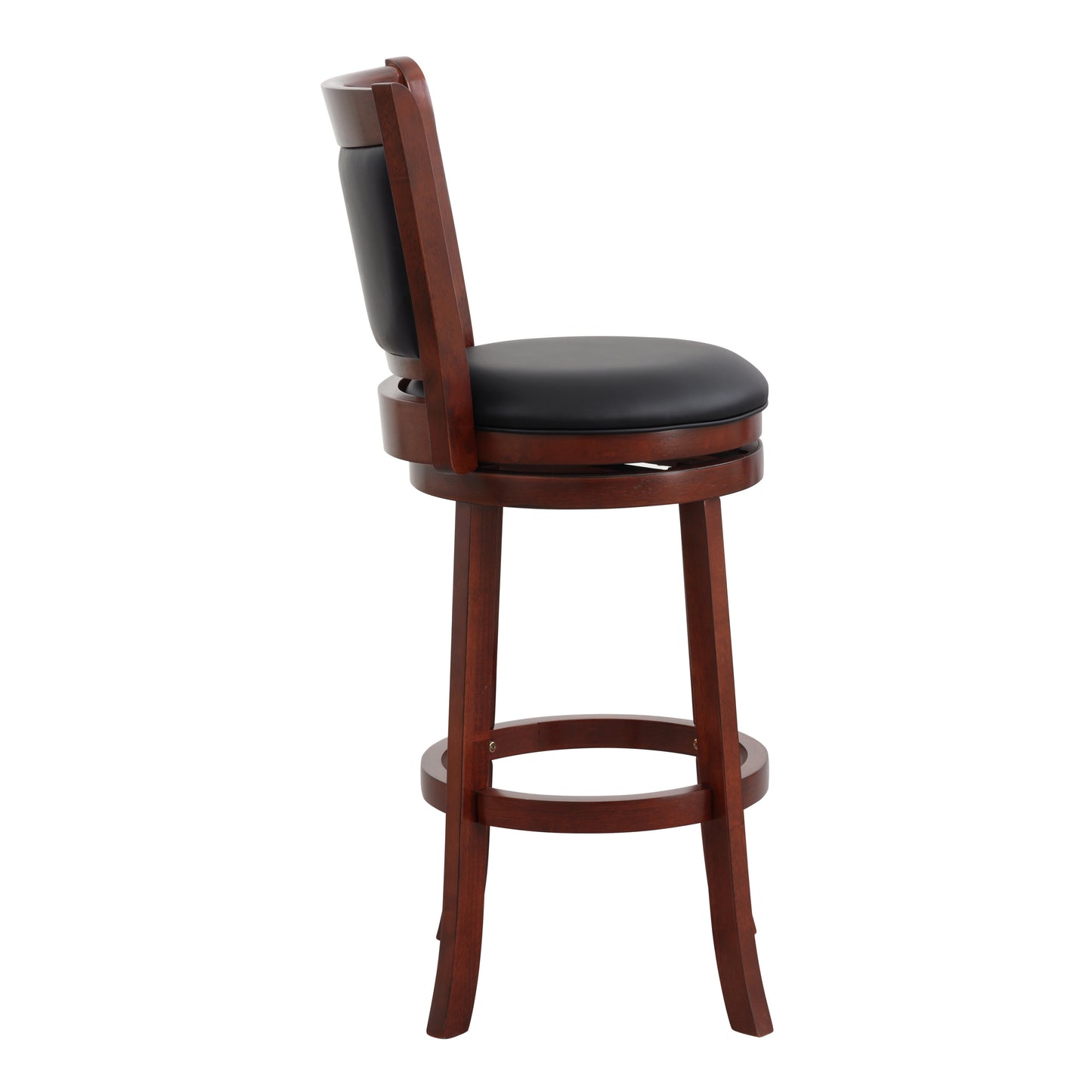 Comfortable Swivel Pub Height Chair 1pc Dark Cherry Finish Faux Leather Upholstery Solid Wood Furniture, Swivel Bar Chair