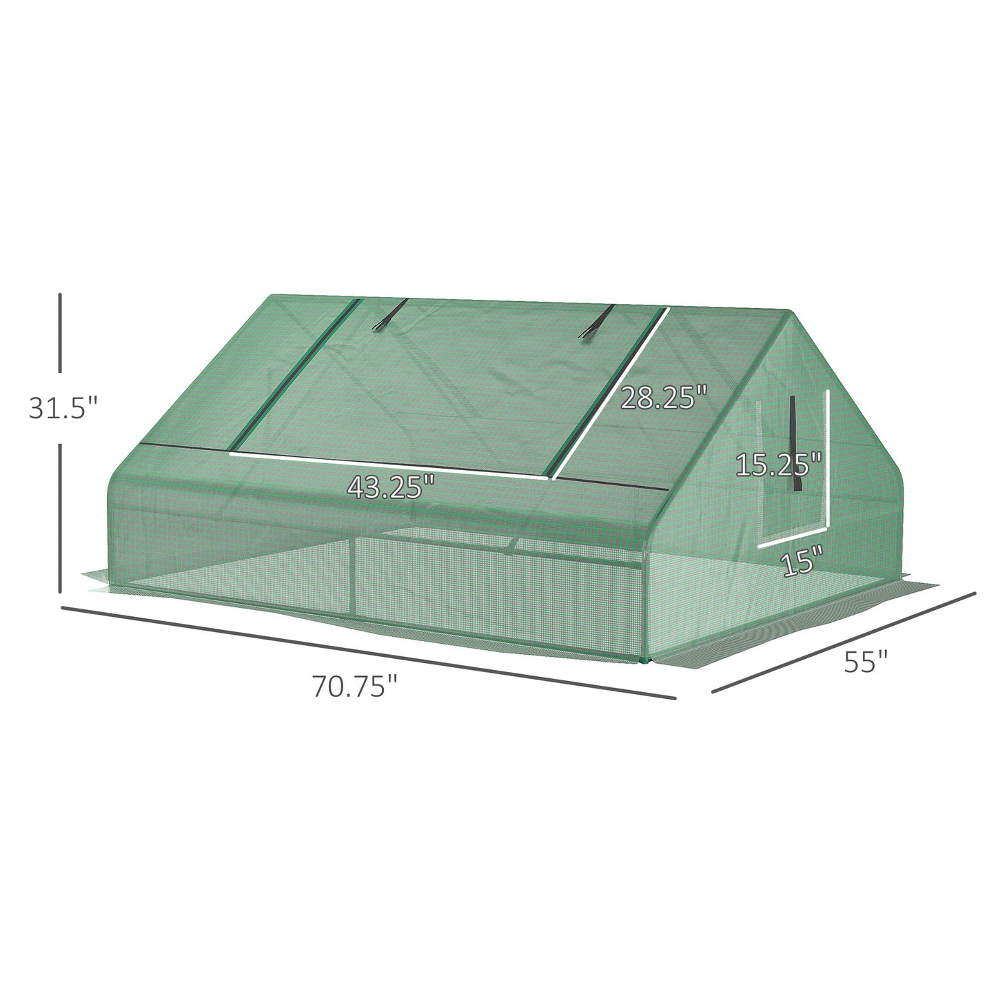 Outsunny 71" x 55" x 32" Mini Tunnel Greenhouse, Garden Planting Shed, Outdoor Flower Planter Warm House with Zipper Windows and Door, Green