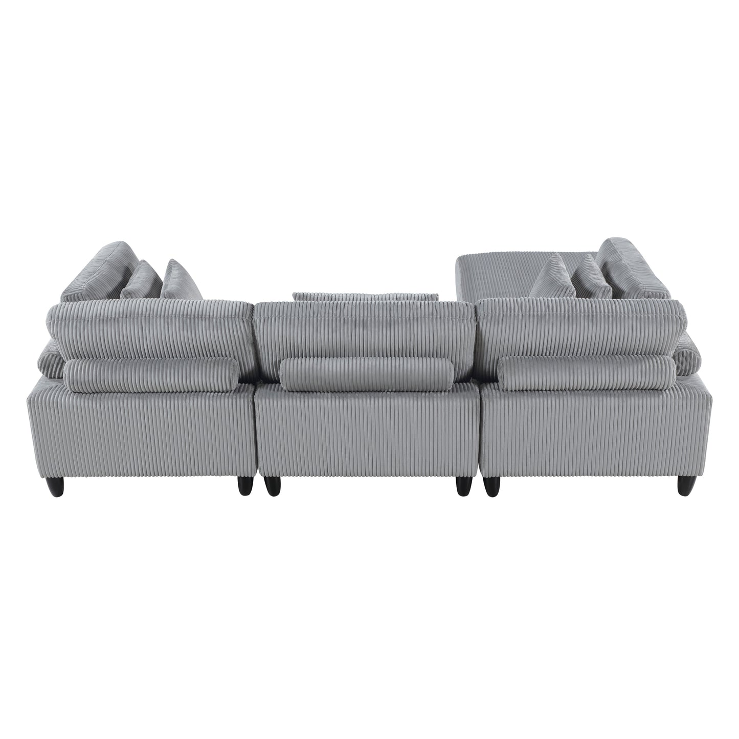 Living Room Furniture 4-Piece Modular Sectional Sofa Set Gray Corduroy Soft Cushion Pillows Solid Wood Legs