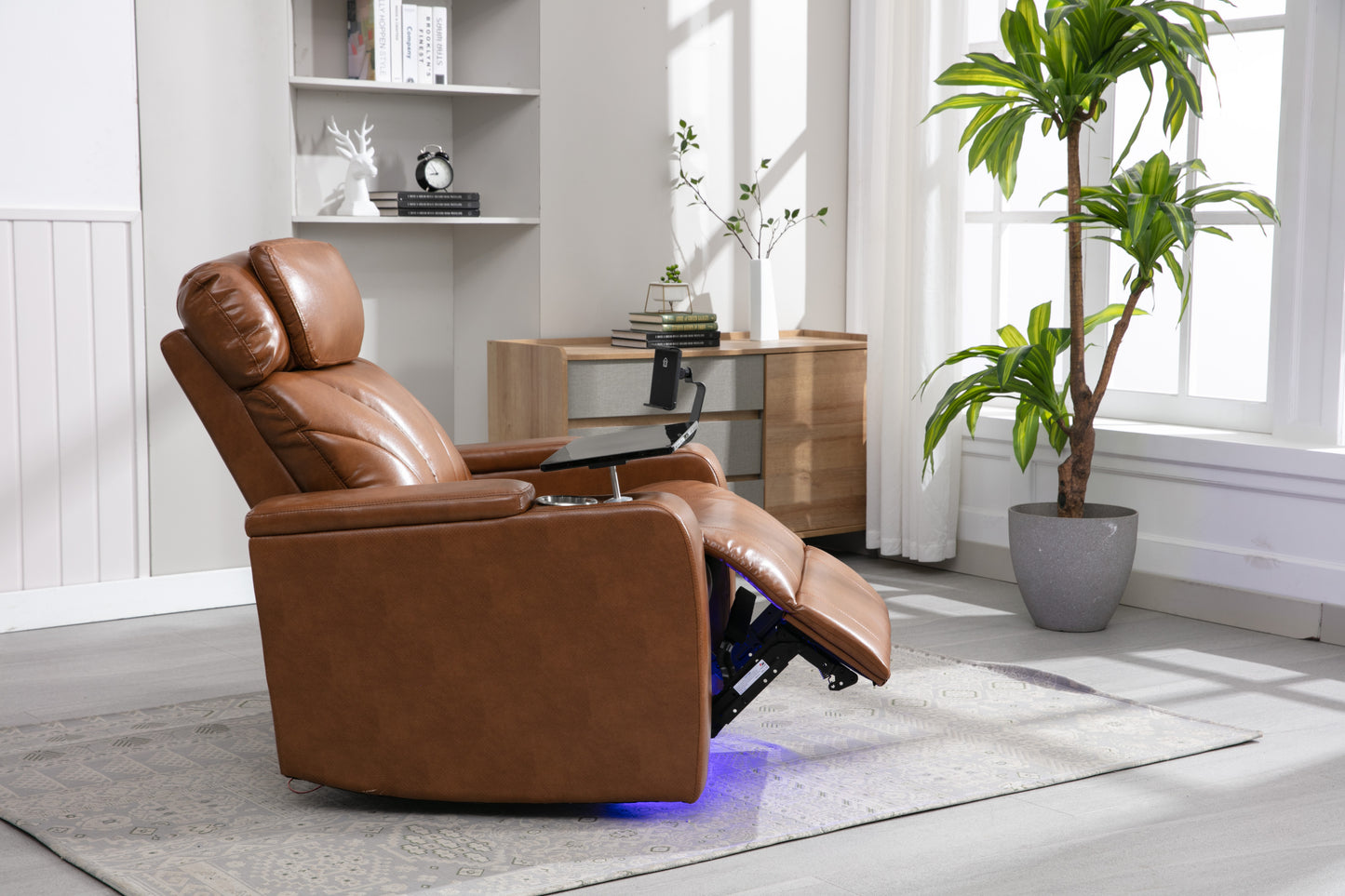 Power Motion Recliner Electric Power Recliner with USB Charging Port, Hidden Arm Storage, Convenient Cup Holder and Bluetooth Speaker,  Light  Brown(Old Sku:SG000800AAS)