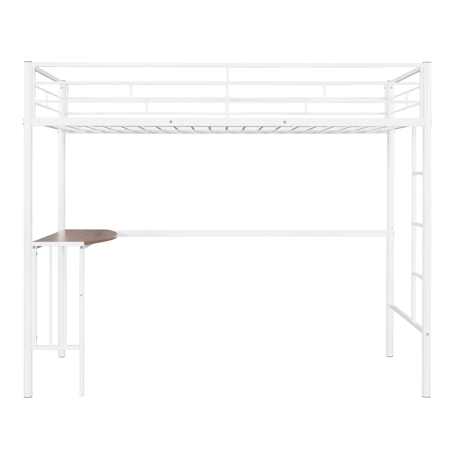 Twin Metal Loft Bed with Desk, Ladder and Guardrails, Loft Bed for Bedroom, White(OLD SKU : MF195191AAK)