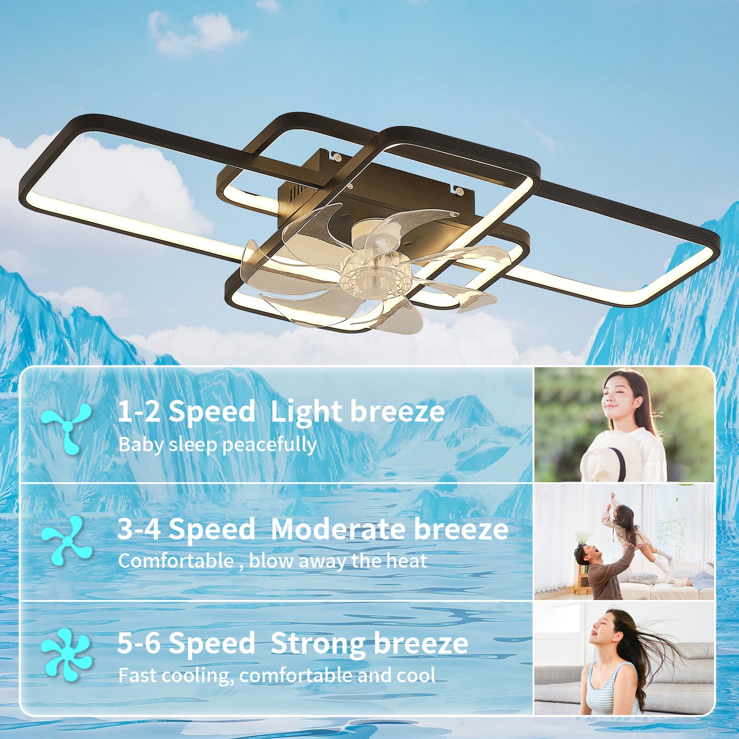 41Inches Ceiling Fan with Lights Remote Control Dimmable LED, 6 Gear Wind Speed Fan Light