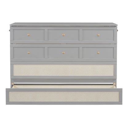 Queen Murphy Bed with Large Drawers,Gray