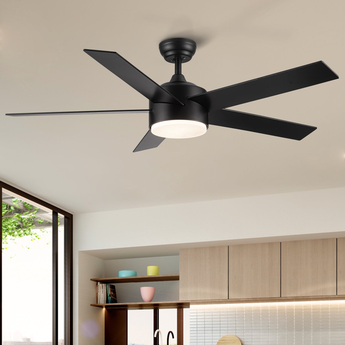 52 inch indoor 5 plywood black ceiling fan with light