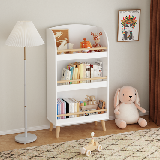 Kids Bookshelf, 3-Tier Bookcase, Book Organizer, toy Storage Cabinet Organizer, White